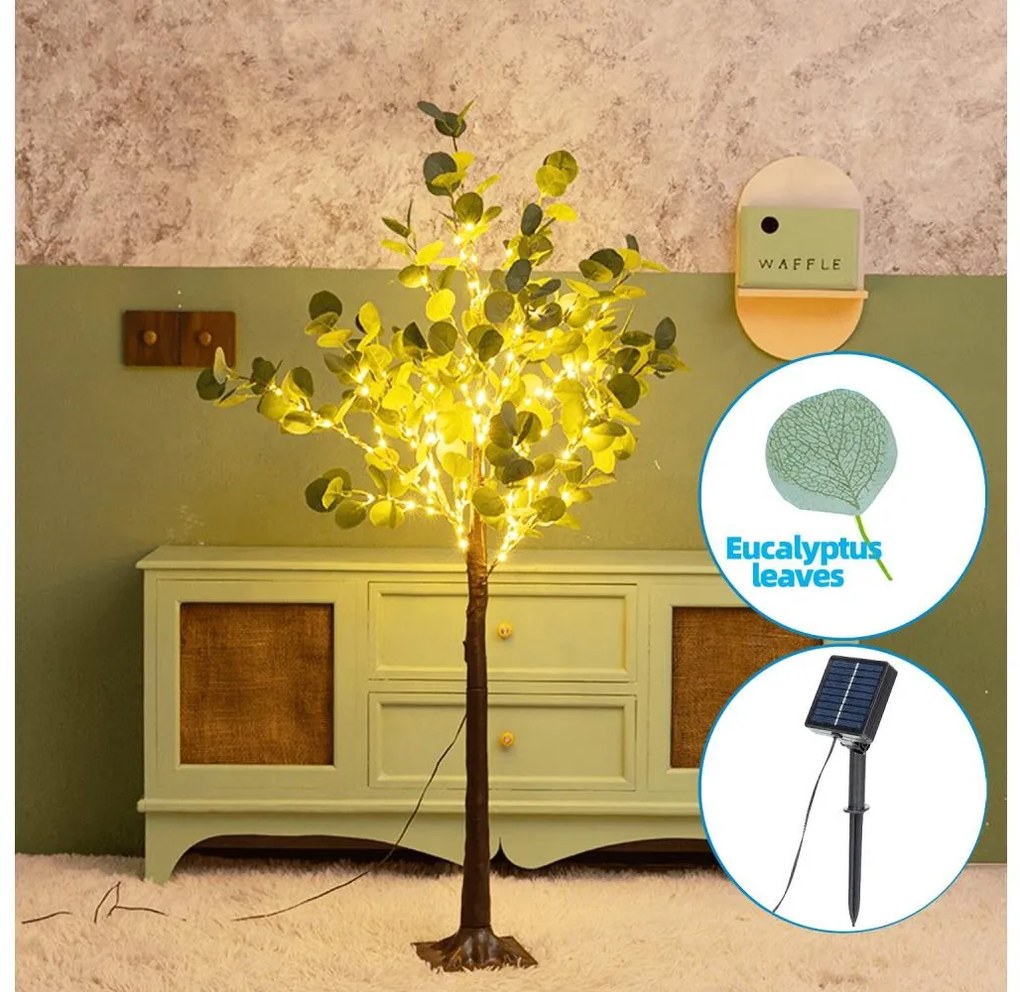 Aigostar - Decorazione solare LED 150xLED/3,2m IP65 bianco caldo eucalipto