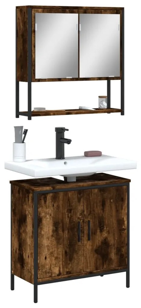 Set Mobili Da Bagno 2 Pz Rovere Fumo İn Legno Multistrato /