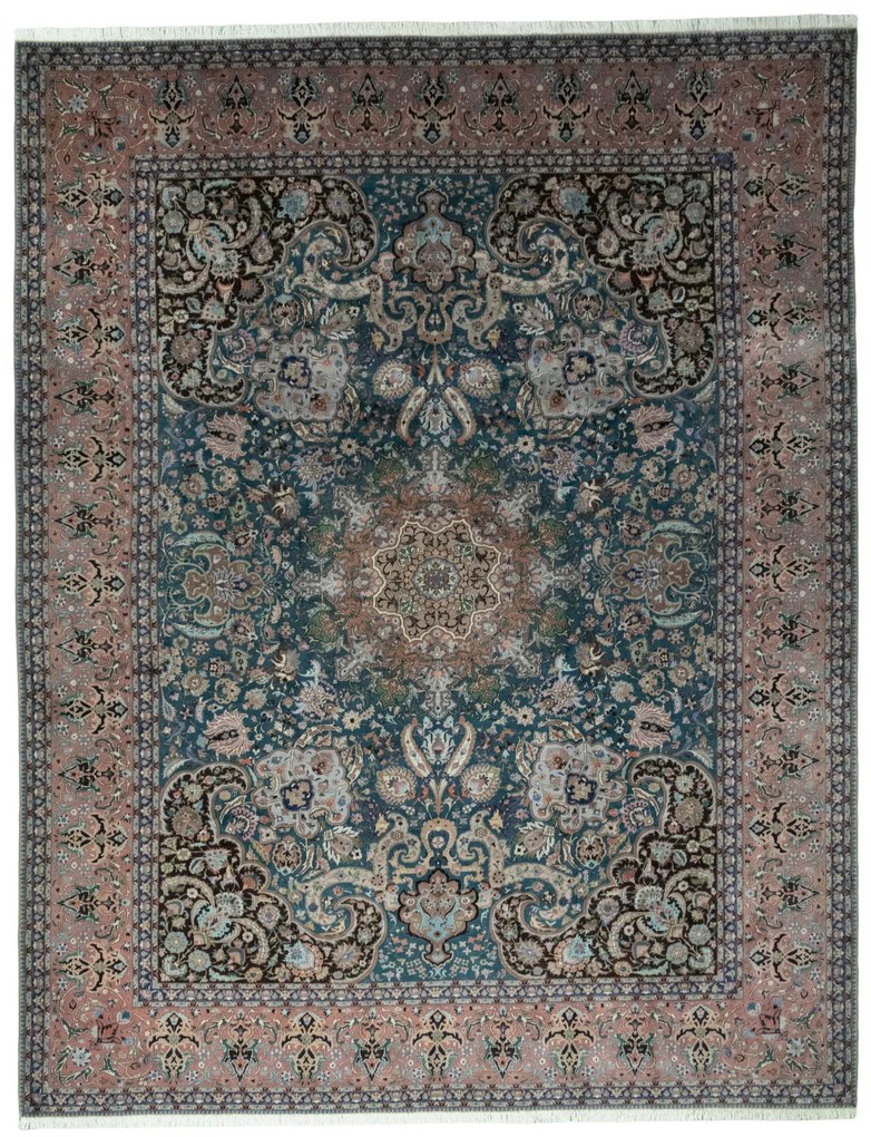 Tabriz Tappeto 400x310 Verde (Iran) Annodato A Mano