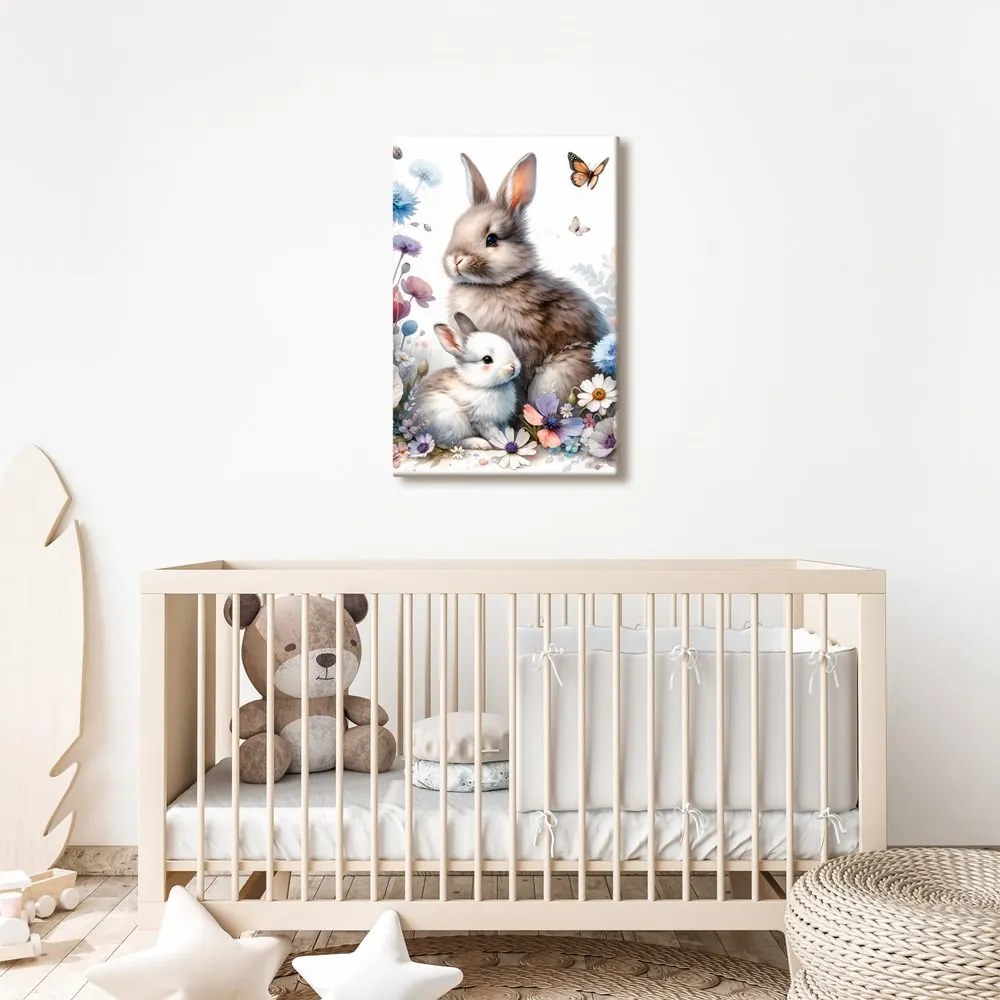 Quadro su tela – Dolci coniglietti tra i fiori