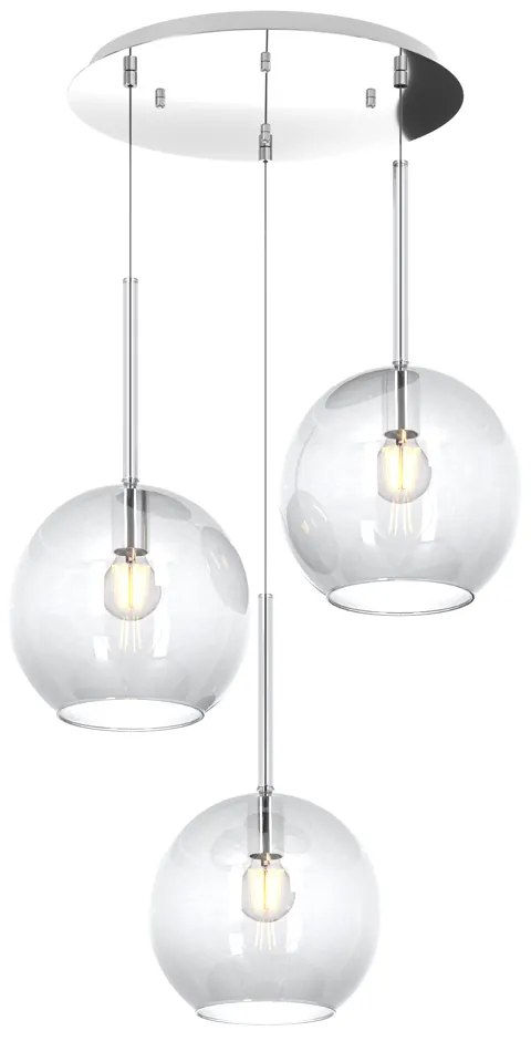 Sospensione Contemp. Rosone Tondo Future Met. Cromo Vetro Trasp. 3 Luci E27 52Cm