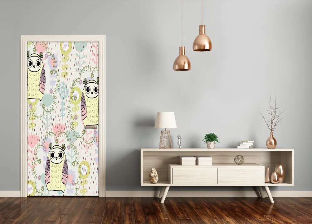 Adesivo per porta Gufi 95x205 cm