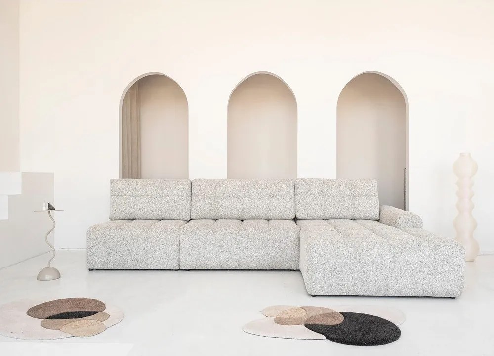 Divano angolare componibile beige allungabile/con contenitore (con penisola a destra) Lulu – Miuform