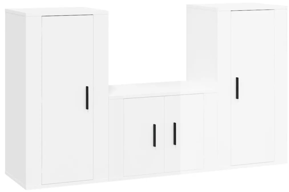 Set mobili porta tv 3 pz bianco lucido in legno multistrato