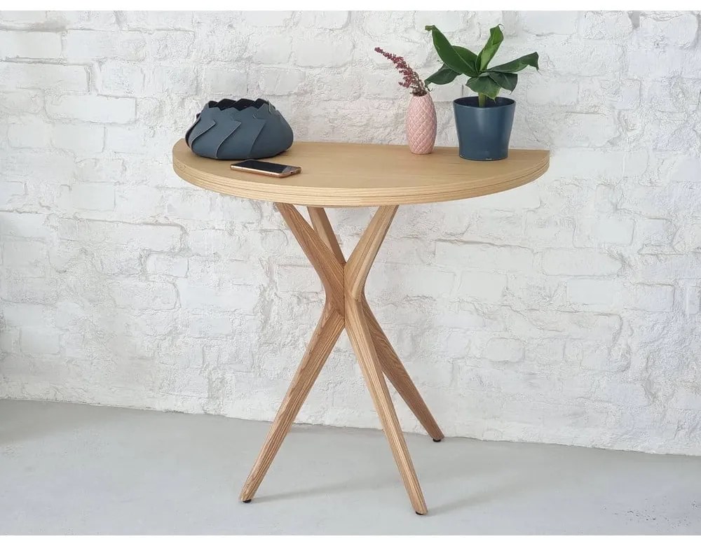 Tavolo da pranzo rotondo con piano effetto frassino allungabile 45x90 cm Jubi – Ragaba