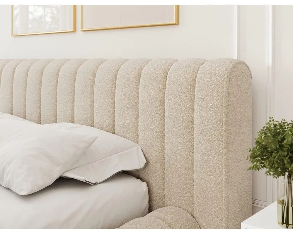 Letto matrimoniale imbottito beige con contenitore e rete inclusi 160x200 cm Carilla – ELTAP