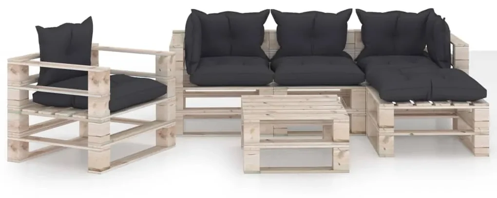 Set divani da giardino pallet 6 pz con cuscini in legno di pino