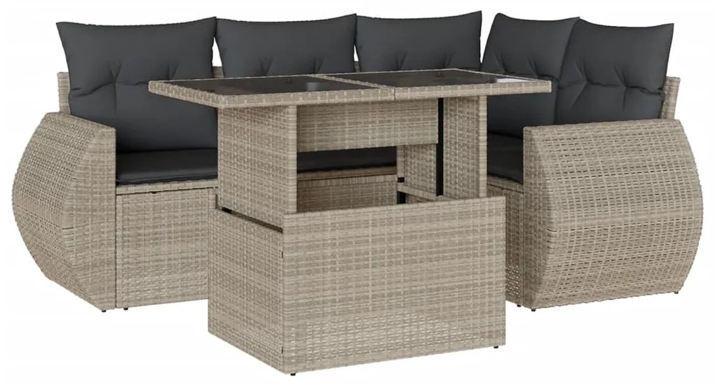 Set divano da giardino 5pz con cuscini grigio chiaro polyrattan