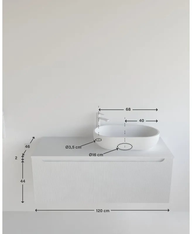 Mobile da bagno sospeso sotto lavabo con top Madero Kimono sx L 120.5 x H 46 x P 46 cm rosso cannettato marsala laccato, 1 cassetto