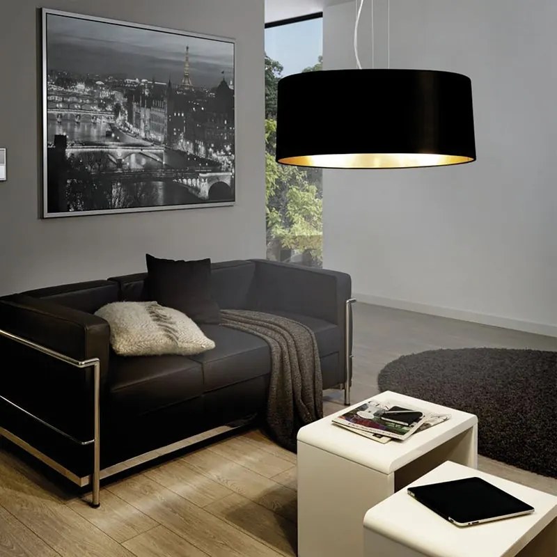 Lampadario Glamour Maserlo nero cotone 3x E27 EGLO