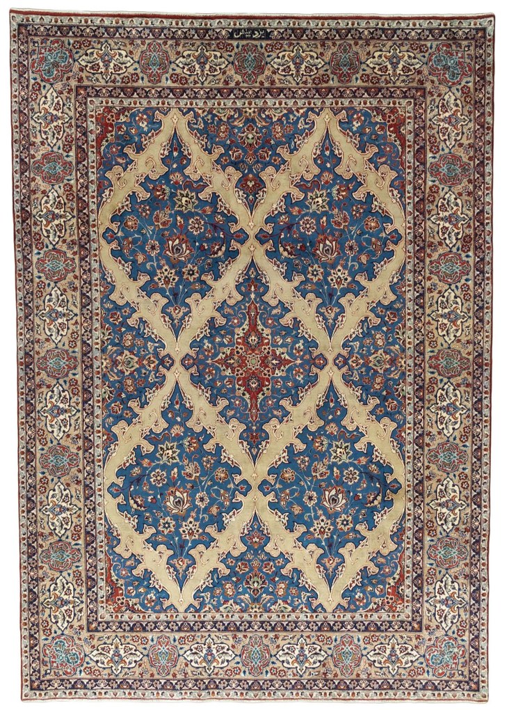 Yazd Tappeto persiano 360 x 250 Blu (Iran) Annodato A Mano