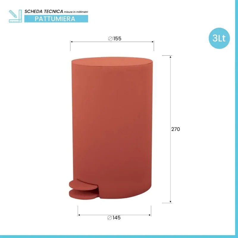 Pattumiera bagno 3 Lt terracotta con apertura a pedale Orbix