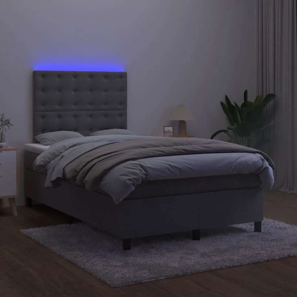 Letto a Molle con Materasso e LED Grigio Scuro 120x200 cm