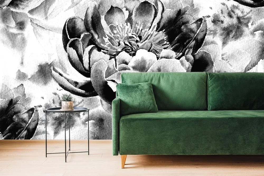 Carta da parati – Peonie in bianco e nero