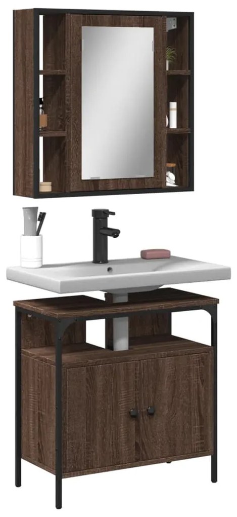 Set Mobili Da Bagno 2 Pz Rovere Marrone İn Legno Multistrato /