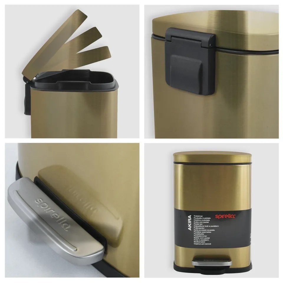 Cestino per la spazzatura oro opaco in acciaio con pedale 5 l Akira – Spirella