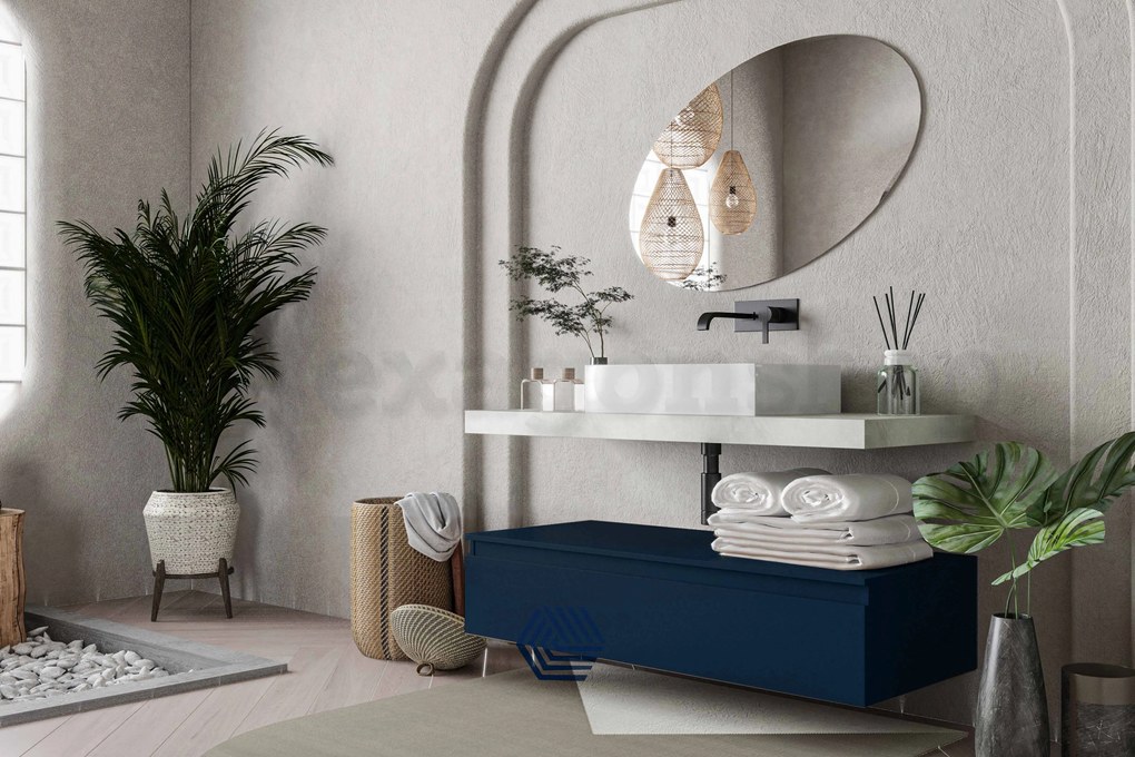 Mobile bagno grigio blu opaco 120x50 Oasy un cassetto con top e lavabo rettangolare da appoggio