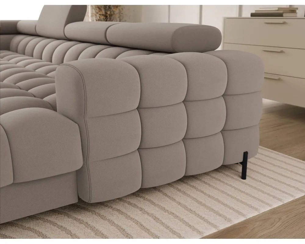 Divano angolare marrone chiaro allungabile (con penisola a sinistra/a U) con rivestimento in velluto Feraria – ELTAP