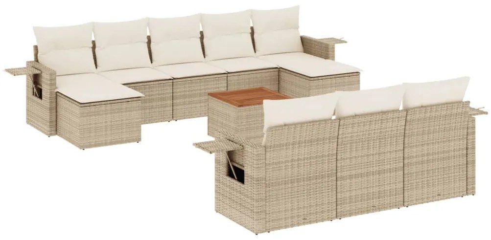 Set Divani da Giardino 11 pz con Cuscini Beige in Polyrattan