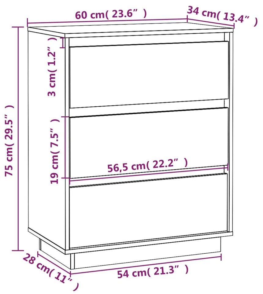 Credenza Bianca 60x34x75 cm in Legno Massello di Pino