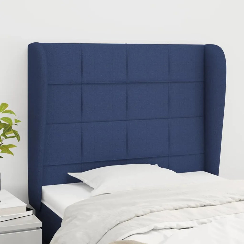 Testiera Ad Orecchio Blu 83x23x118/128 Cm İn Tessuto /