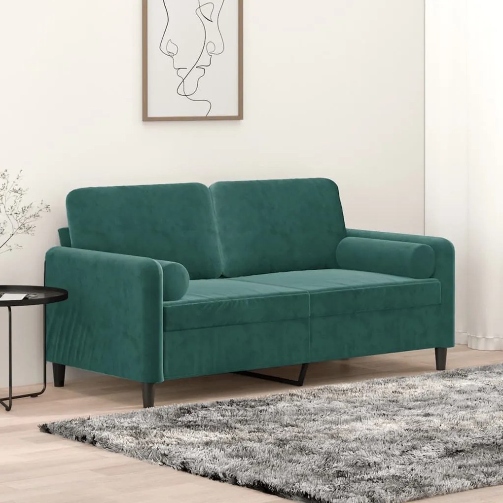Divano A 2 Posti Con Cuscini Verde Scuro 140 Cm İn Velluto /