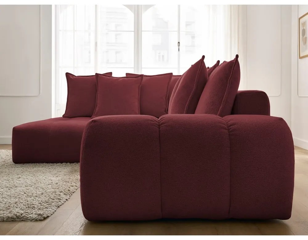 Divano angolare burgundy allungabile e con contenitore (penisola a sinistra/a L) con rivestimento in ciniglia Everest – Bobochic Paris