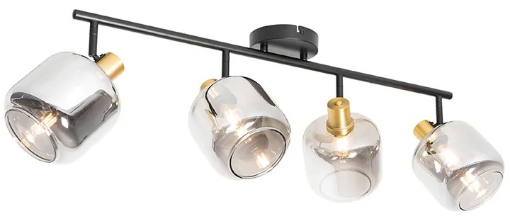 Faretto da soffitto nero con oro e vetro fumé 4 luci - Zuzanna