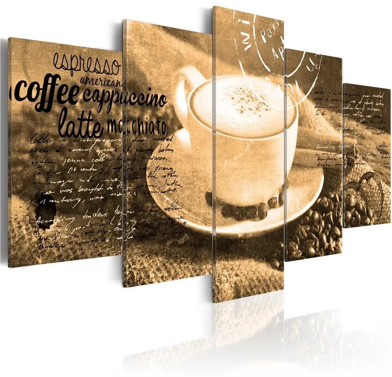 Quadro  Coffe, Espresso, Cappuccino, Latte machiato ...  sepia  Colore seppia, Dimensioni e Misure 100x50