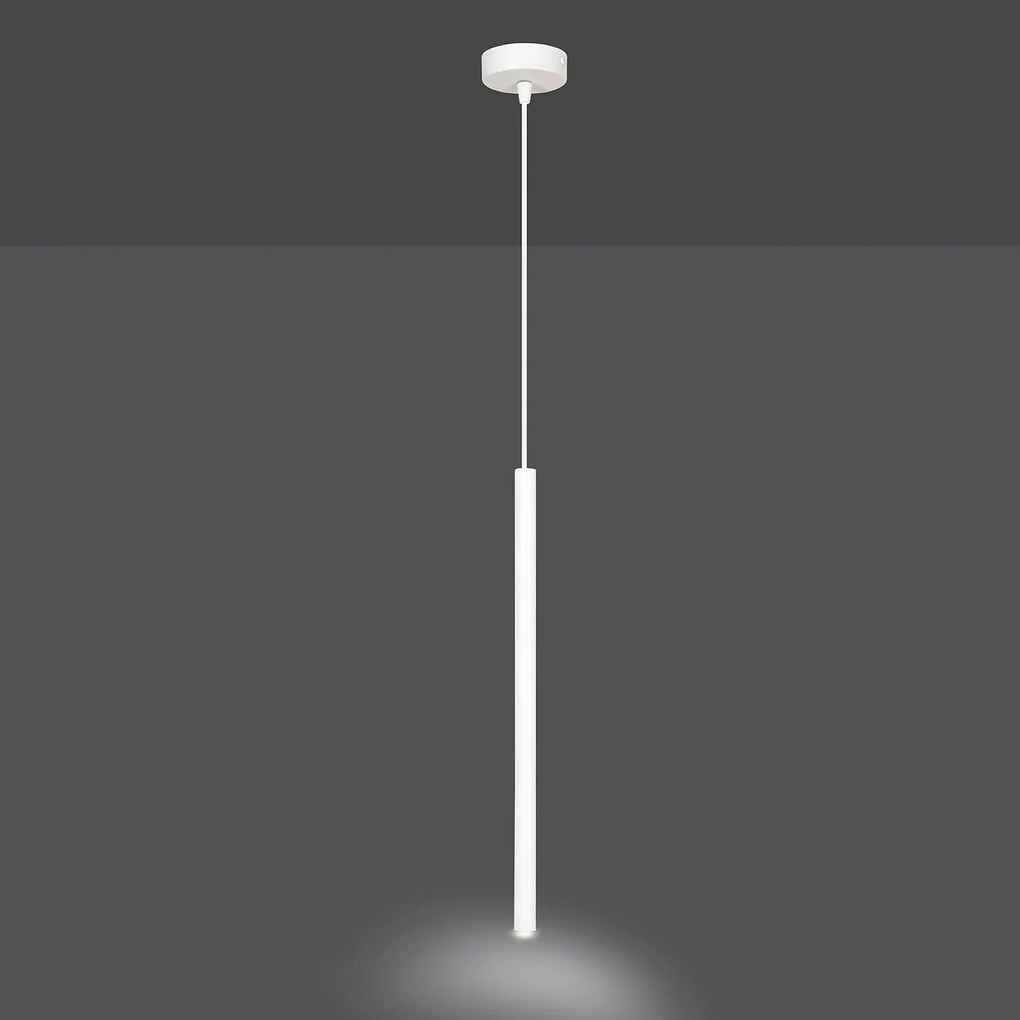 Lampadario 1 Luce Moderno Shu Acciaio Bianco E Paralume A Cilindro Sottile