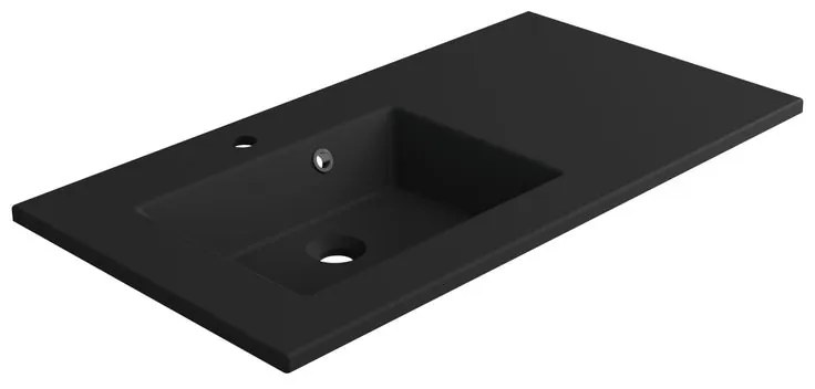 Lavabo integrale a incasso rettangolare vasca a sinistra Neo L 91 x H 11.2 x P 48.5 cm in composito minerale di resina gelificata nero