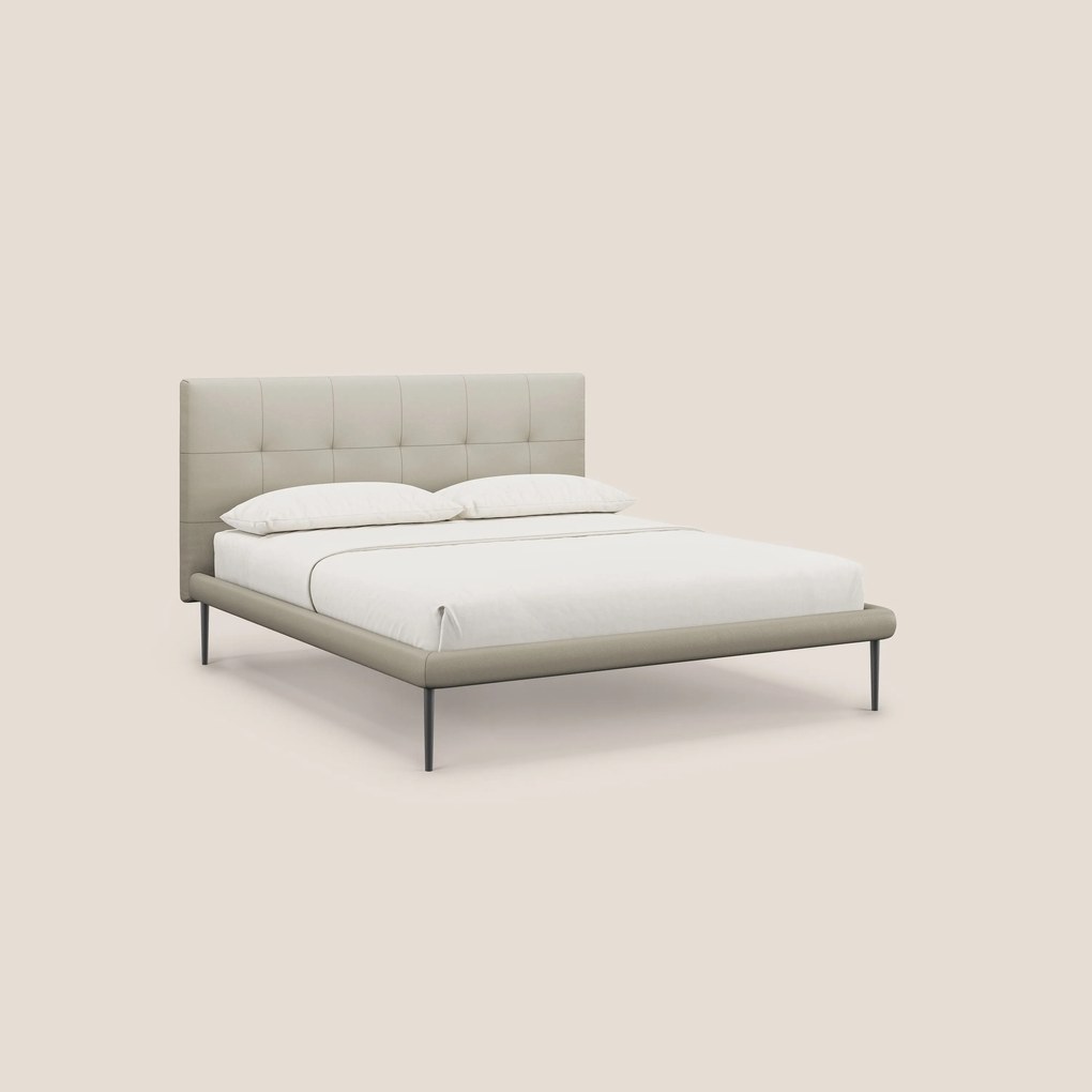 Midori letto imbottito trapuntato in ecopelle con piedini alti T04 tortora