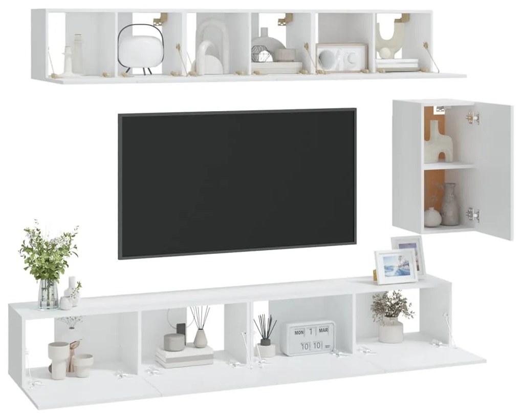 Set di mobili porta tv 6 pz bianco in legno multistrato