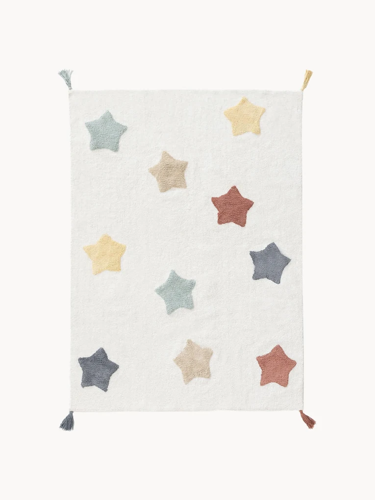 Tappeto per bambini fatto a mano in cotone Stars, lavabile