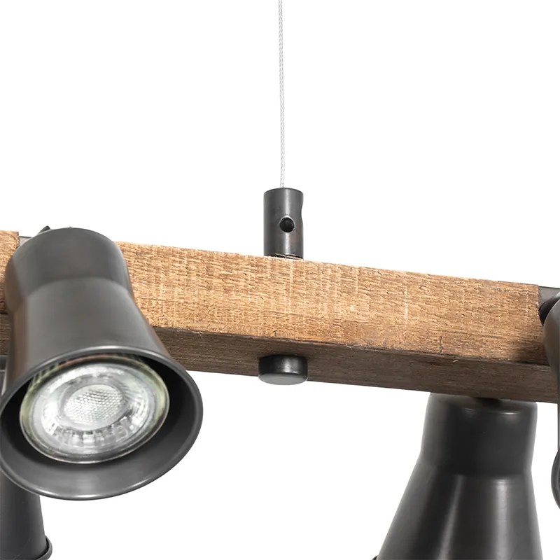 Lampada a sospensione rustica nera con legno 8 luci - Jelle