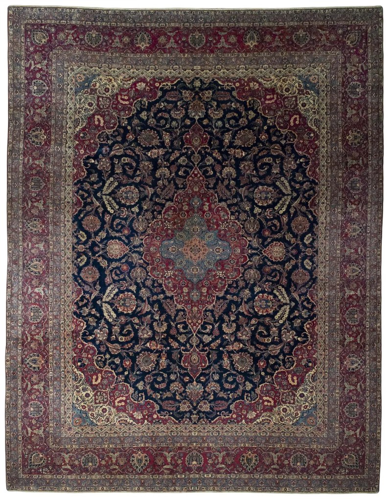 Kashan Tappeto persiano 410x320 Blu (Iran) Annodato A Mano