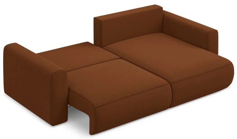 Divano angolare color terracotta allungabile/con contenitore (con penisola a destra/con chaise lounge) con rivestimento in velluto Kapua – Makamii