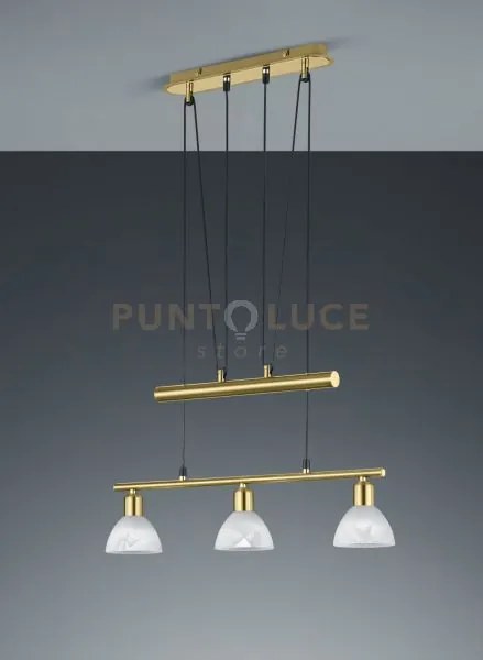 Levisto sospensione c/bilancere led 3 vetri ottone l.60,5cm 3 luci ...