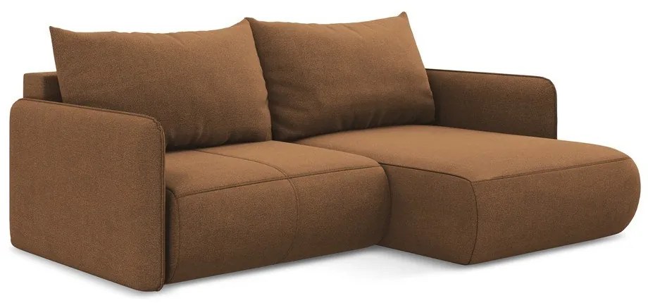 Divano angolare arancione allungabile/con contenitore (con penisola a destra) Nanea – Makamii