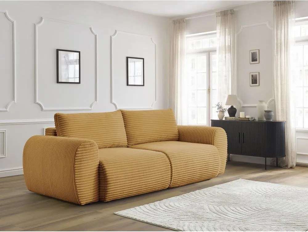 Divano color senape allungabile con rivestimento in velluto a coste 257 cm Lucien – Bobochic Paris