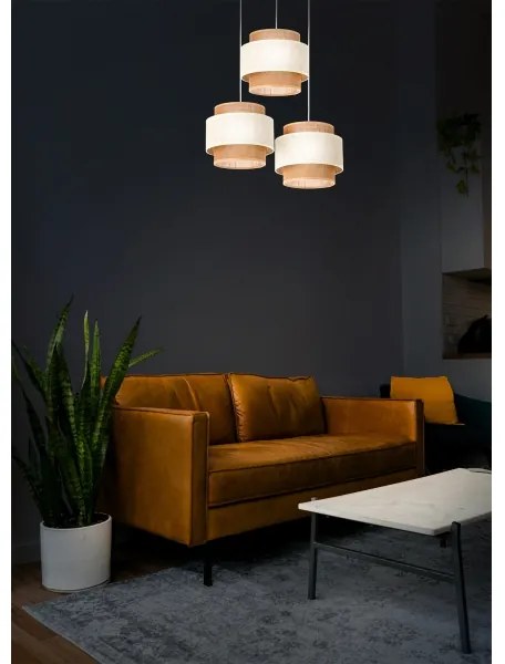 Lampadario a corda BOHO 3xE27/60W/230V crema/iuta