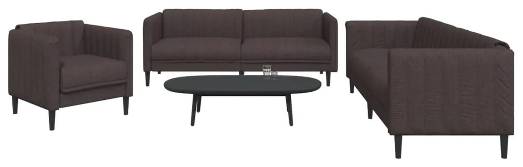 Set Di Divani 3 Pz Marrone Scuro İn Tessuto /