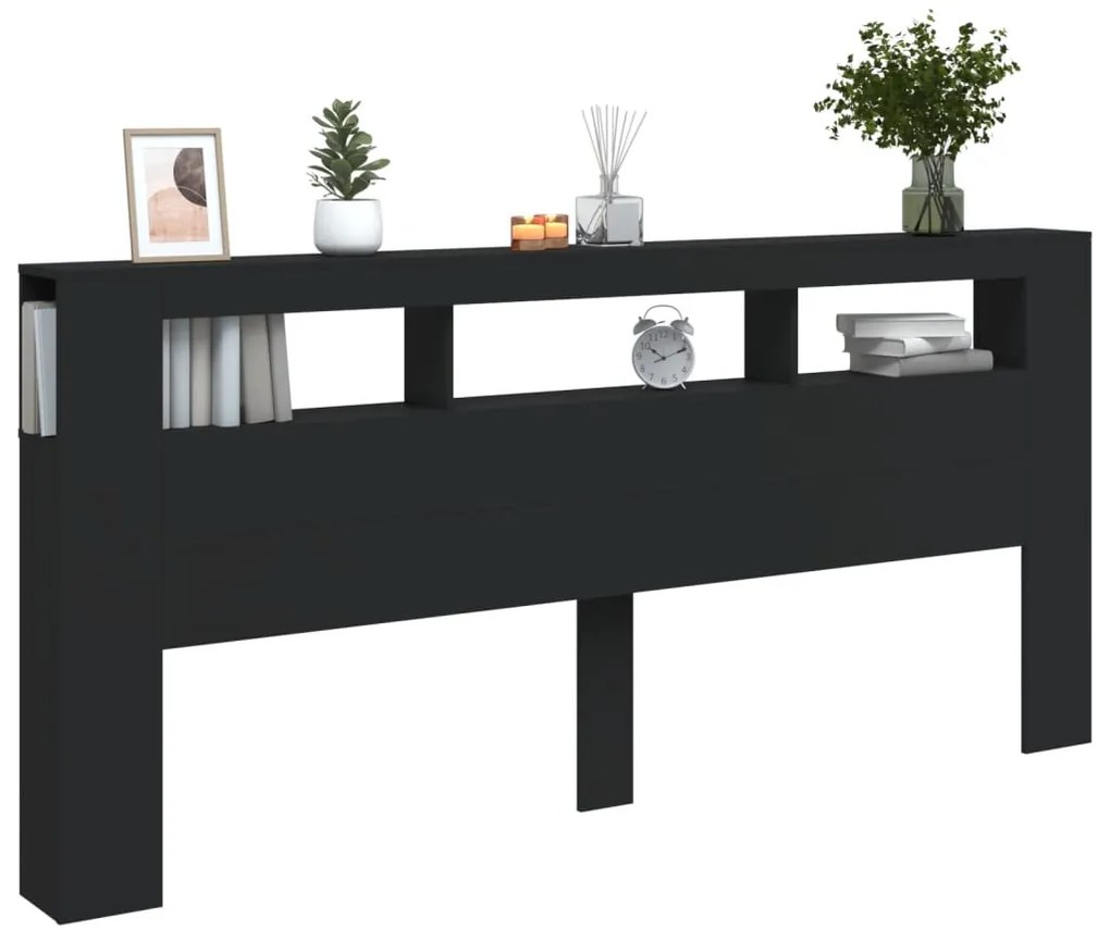 Testiera led nera 220x18,5x103,5 cm legno multistrato
