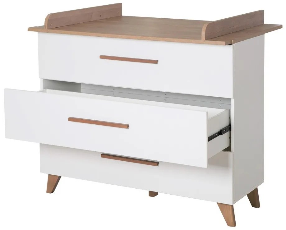 Cassettiera bassa per bambini in rovere con fasciatoio in bianco e naturale 110x98 cm - Roba