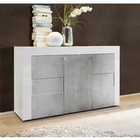 Credenza Moderna, Madia di Design, 2 ante e 3 cassetti, Bianco Lucido con frontali Beton, ZLCEAY-MD2A3CBE