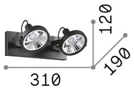 Plafoniera Moderna Glim Metallo Nero 2X10W Gu10 3000K Luce Calda