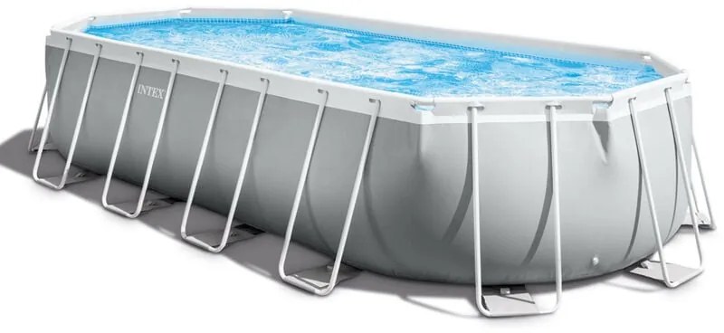 26798NP – Piscina Fuori Terra Prisma Frame Ovale, Pompa Filtro 5678 L/h, Scaletta, Telo Base e Copertura, 18202 l, Acciaio e pvc, Grigio, 610x305x122