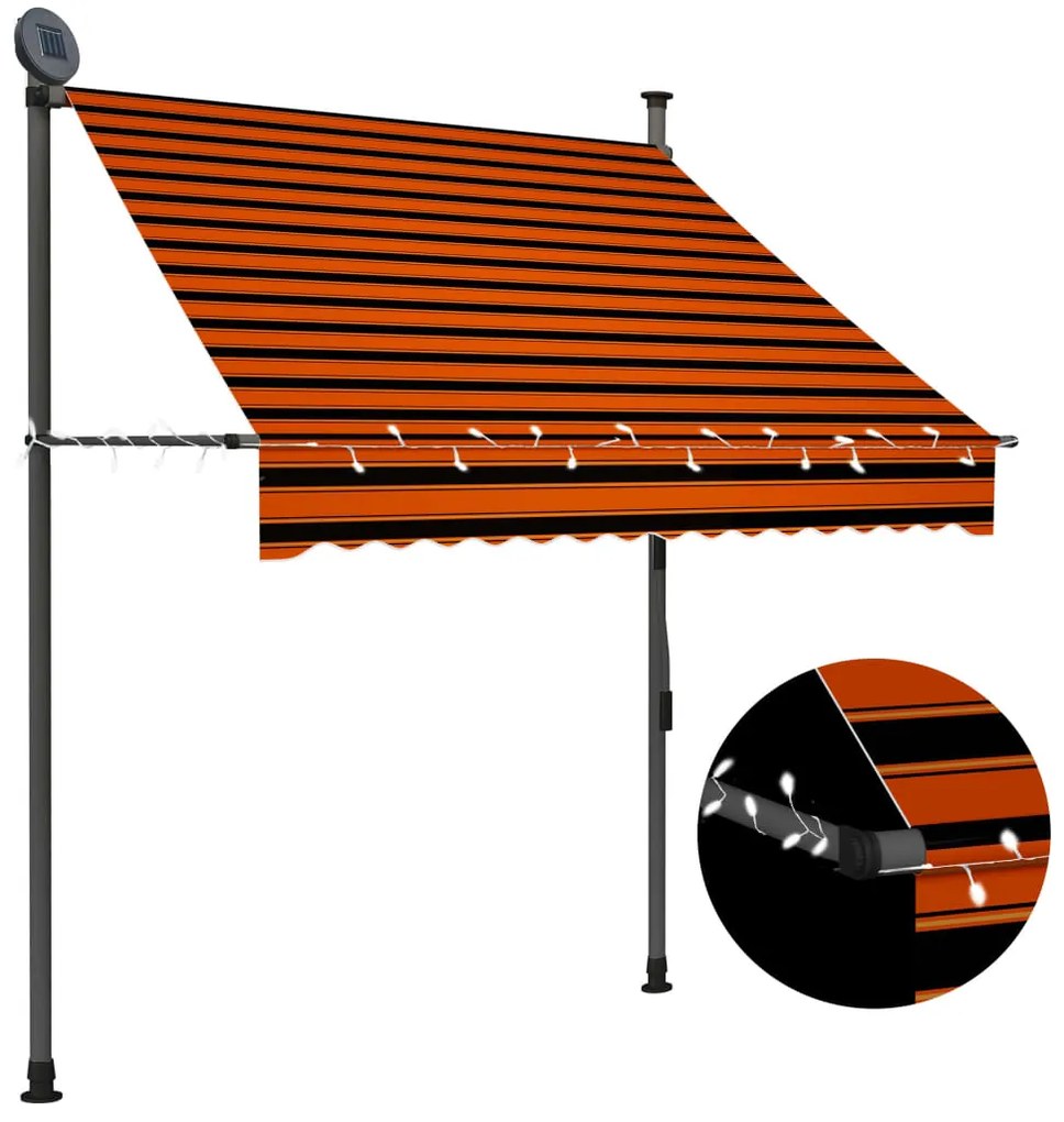 Tenda Da Sole Retrattile Manuale Led 150 Cm Arancione E Marrone /