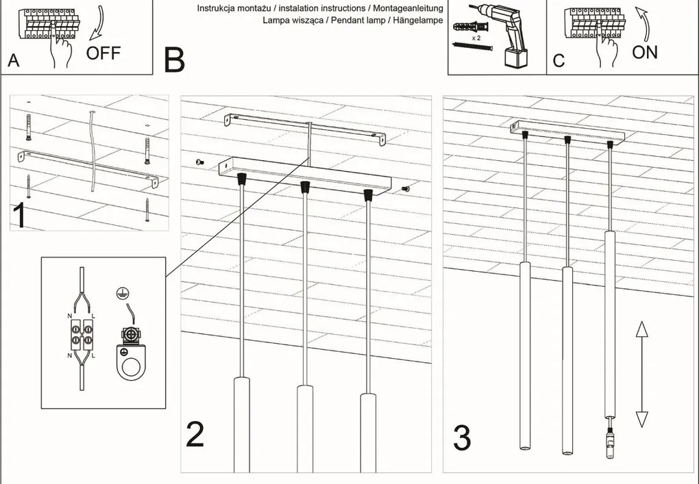 Lampadario a Sospensione 3xG9 PASTELO 3 in Acciaio