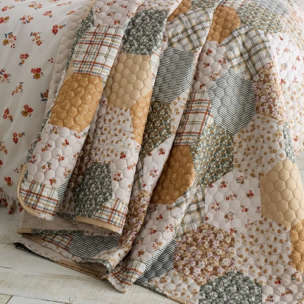 Copriletto trapuntato giallo e beige 220x230 cm Floral Patchwork - Catherine Lansfield